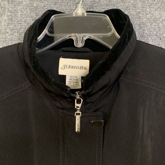 St John’s Bay Black Medium Weight Car Coat Women Petite Medium Zip Front Pockets - Picture 8 of 16